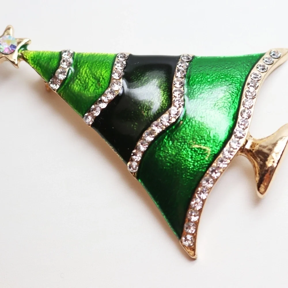 Rhinestone and Enamel Holiday Tree Brooch